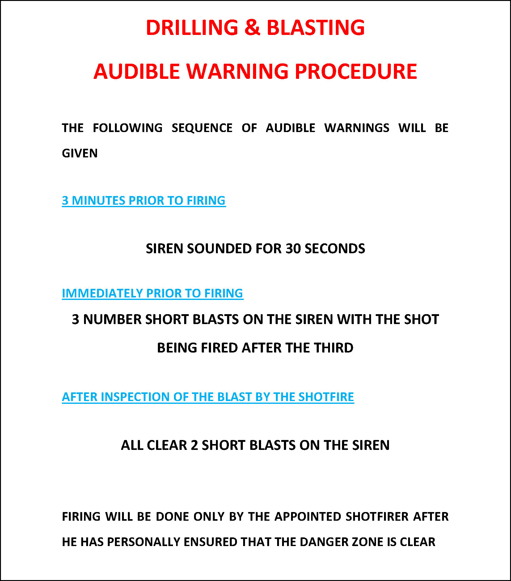 Audible Warning Procedure 